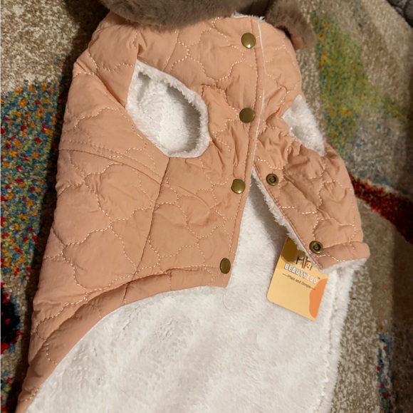 NWT - Peach FauxFur Lined Quilted Dog Coat medium 15”back21”chest /pet clothes - Picture 3 of 13